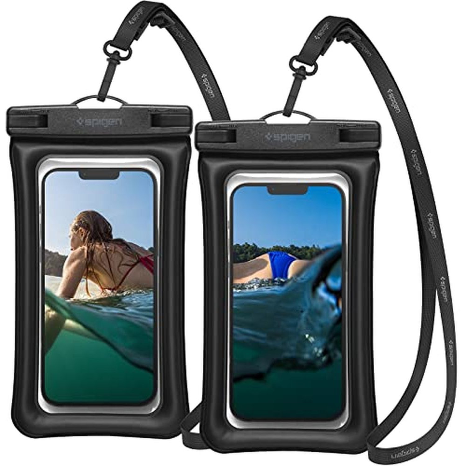 Spigen Aqua Shield Floating Universal Waterproof Phone Underwater Case Cover [2 Pack] Ipx8 Pouch A610 Compatible With Iphone, Samsung Galaxy And Smartphone Up To 6.9 Inches – Black