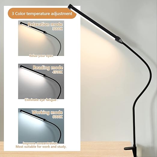 LOOPITYS LED Desk lamp with Clamp, Eye-Caring Clip on Lights for Home Office