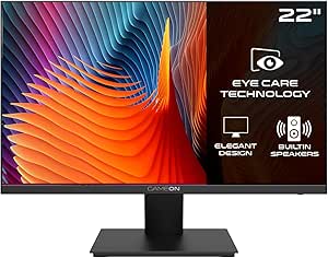 GAMEON 22 inch monitor, Full HD 1920x1080p HDMI and VGA with Ergonomic Tilt, Eye Care Technology with Blue Light Filter and Anti-Glare, Adaptive-Sync and Built-in-speakers